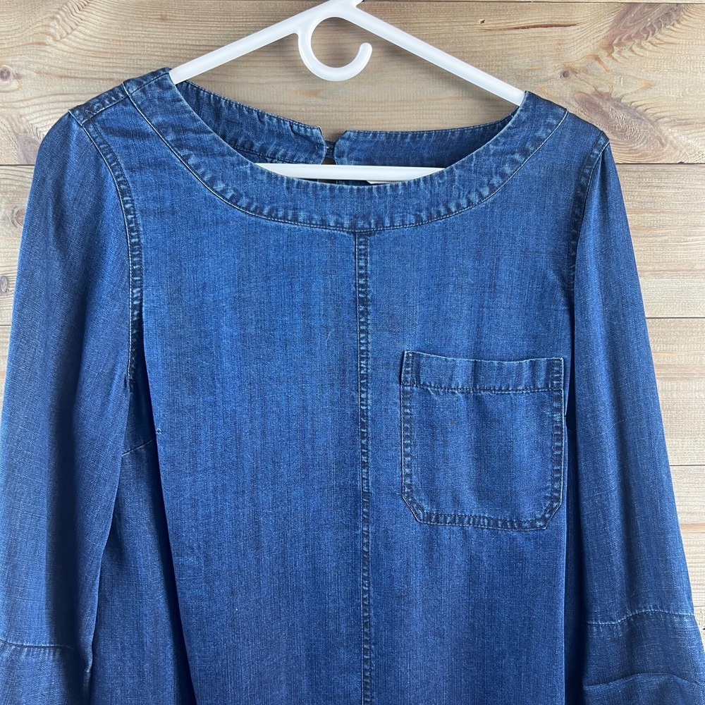 Soft Surroundings Womens Shirt 3/4 Sleeve Round Neck Chambray Tencel Small - Picture 2 of 7